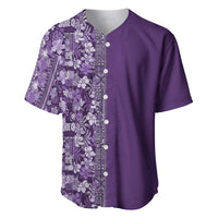 Hawaiian Tribal Elements Hibiscus Baseball Jersey Purple Pattern - Polynesian Pride