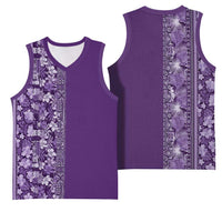 Hawaiian Tribal Elements Hibiscus Basketball Jersey Purple Pattern - Polynesian Pride