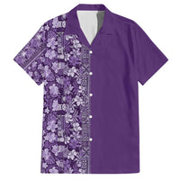 Hawaiian Tribal Elements Hibiscus Family Matching Long Sleeve Bodycon Dress and Hawaiian Shirt Purple Pattern - Polynesian Pride
