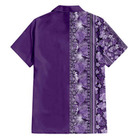 Hawaiian Tribal Elements Hibiscus Family Matching Off The Shoulder Long Sleeve Dress and Hawaiian Shirt Purple Pattern - Polynesian Pride