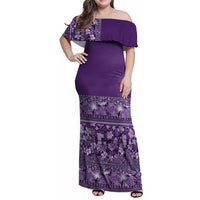 Hawaiian Tribal Elements Hibiscus Family Matching Off Shoulder Maxi Dress and Hawaiian Shirt Purple Pattern - Polynesian Pride