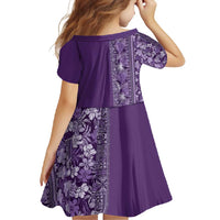 Hawaiian Tribal Elements Hibiscus Family Matching Short Sleeve Bodycon Dress and Hawaiian Shirt Purple Pattern - Polynesian Pride