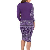 Hawaiian Tribal Elements Hibiscus Long Sleeve Bodycon Dress Purple Pattern - Polynesian Pride