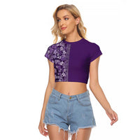 Hawaiian Tribal Elements Hibiscus Raglan Cropped T Shirt Purple Pattern - Polynesian Pride