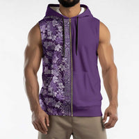 Hawaiian Tribal Elements Hibiscus Sleeveless Zip Hoodie Purple Pattern - Polynesian Pride