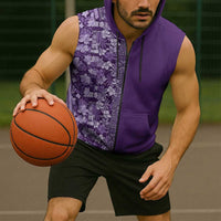 Hawaiian Tribal Elements Hibiscus Sleeveless Zip Hoodie Purple Pattern LT9 - Polynesian Pride