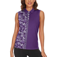 Hawaiian Tribal Elements Hibiscus Women Sleeveless Polo Shirt Purple Pattern - Polynesian Pride
