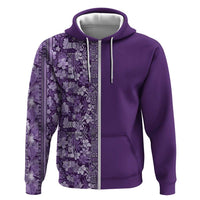 Hawaiian Tribal Elements Hibiscus Zip Hoodie Purple Pattern - Polynesian Pride