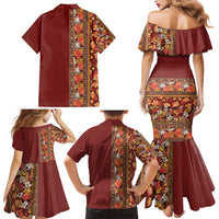 Hawaiian Tribal Elements Hibiscus Family Matching Mermaid Dress and Hawaiian Shirt Red Pattern - Polynesian Pride
