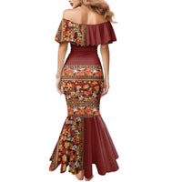 Hawaiian Tribal Elements Hibiscus Family Matching Mermaid Dress and Hawaiian Shirt Red Pattern - Polynesian Pride