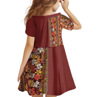 Hawaiian Tribal Elements Hibiscus Family Matching Off The Shoulder Long Sleeve Dress and Hawaiian Shirt Red Pattern - Polynesian Pride