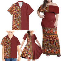 Hawaiian Tribal Elements Hibiscus Family Matching Off Shoulder Maxi Dress and Hawaiian Shirt Red Pattern - Polynesian Pride