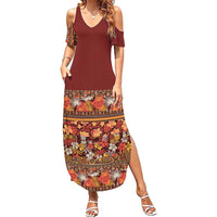 Hawaiian Tribal Elements Hibiscus Family Matching Summer Maxi Dress and Hawaiian Shirt Red Pattern - Polynesian Pride