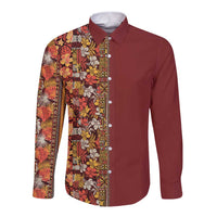 Hawaiian Tribal Elements Hibiscus Long Sleeve Button Shirt Red Pattern - Polynesian Pride
