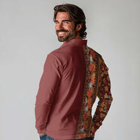 Hawaiian Tribal Elements Hibiscus Long Sleeve Polo Shirt Red Pattern - Polynesian Pride