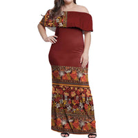 Hawaiian Tribal Elements Hibiscus Off Shoulder Maxi Dress Red Pattern - Polynesian Pride