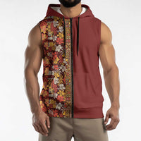 Hawaiian Tribal Elements Hibiscus Sleeveless Zip Hoodie Red Pattern LT9 - Polynesian Pride
