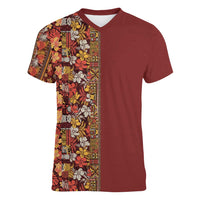 Hawaiian Tribal Elements Hibiscus Women V-Neck T-Shirt Red Pattern LT9 Female Red - Polynesian Pride