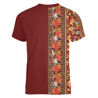 Hawaiian Tribal Elements Hibiscus Women V-Neck T-Shirt Red Pattern LT9 - Polynesian Pride