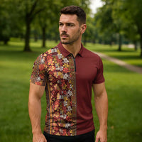 Hawaiian Tribal Elements Hibiscus Zipper Polo Shirt Red Pattern - Polynesian Pride