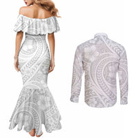 Lotu Tamaiti Samoan Polynesian Tribal Couples Matching Mermaid Dress and Long Sleeve Button Shirt LT9 - Polynesian Pride