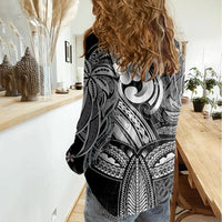 Polynesia Women Casual Shirt Whale Tale and Polynesian Sunset Plumeria Black LT9 - Polynesian Pride