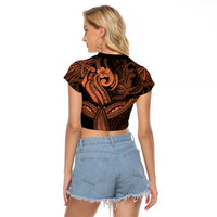 Polynesia Raglan Cropped T Shirt Whale Tale and Polynesian Sunset Plumeria Gold LT9 - Polynesian Pride