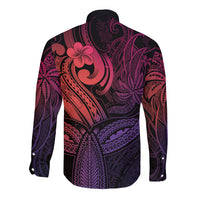 Polynesia Long Sleeve Button Shirt Whale Tale and Polynesian Sunset Plumeria Pink LT9 - Polynesian Pride