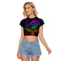 Polynesia Raglan Cropped T Shirt Whale Tale and Polynesian Sunset Plumeria Rainbow LT9 Female Rainbow - Polynesian Pride