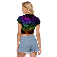 Polynesia Raglan Cropped T Shirt Whale Tale and Polynesian Sunset Plumeria Rainbow LT9 - Polynesian Pride