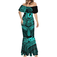 Polynesia Mermaid Dress Whale Tale and Polynesian Sunset Plumeria Turquoise LT9 - Polynesian Pride