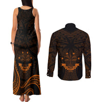 FSM Chuuk States Couples Matching Tank Maxi Dress and Long Sleeve Button Shirts Micronesia Vintage Polynesian Tribal Gold Version LT9 - Polynesian Pride