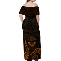FSM Chuuk States Off Shoulder Maxi Dress Micronesia Vintage Polynesian Tribal Gold Version LT9 - Polynesian Pride