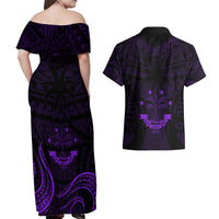 FSM Chuuk States Couples Matching Off Shoulder Maxi Dress and Hawaiian Shirt Micronesia Vintage Polynesian Tribal Purple Version LT9 - Polynesian Pride