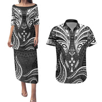 FSM Kosrae States Couples Matching Puletasi Dress and Hawaiian Shirt Micronesia Vintage Polynesian Tribal Black Version LT9 Black - Polynesian Pride
