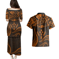 FSM Kosrae States Couples Matching Puletasi Dress and Hawaiian Shirt Micronesia Vintage Polynesian Tribal Gold Version LT9 - Polynesian Pride