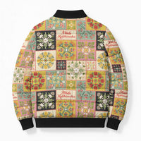 Mele Kalikimaka Hawaii Christmas Bomber Puffer Jacket Melemele Mama Seamless Floral Motif - Polynesian Pride