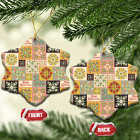 Mele Kalikimaka Hawaii Christmas Ceramic Ornament Melemele Mama Seamless Floral Motif - Polynesian Pride