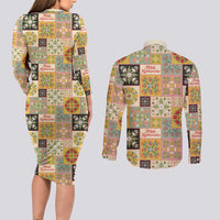 Mele Kalikimaka Hawaii Christmas Couples Matching Long Sleeve Bodycon Dress and Long Sleeve Button Shirt Melemele Mama Seamless Floral Motif - Polynesian Pride