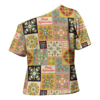 Mele Kalikimaka Hawaii Christmas Cross Shoulder Shirt Melemele Mama Seamless Floral Motif - Polynesian Pride