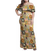 Mele Kalikimaka Hawaii Christmas Family Matching Off Shoulder Maxi Dress and Hawaiian Shirt Melemele Mama Seamless Floral Motif - Polynesian Pride