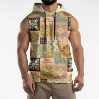 Mele Kalikimaka Hawaii Christmas Sleeveless Hoodie Melemele Mama Seamless Floral Motif - Polynesian Pride