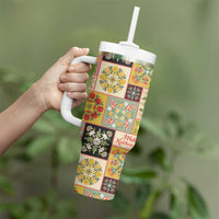 Mele Kalikimaka Hawaii Christmas Tumbler With Handle Melemele Mama Seamless Floral Motif - Polynesian Pride