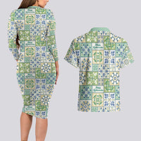 Mele Kalikimaka Hawaii Christmas Couples Matching Long Sleeve Bodycon Dress and Hawaiian Shirt Omaomao Seamless Floral Motif - Polynesian Pride