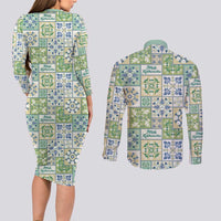 Mele Kalikimaka Hawaii Christmas Couples Matching Long Sleeve Bodycon Dress and Long Sleeve Button Shirt Omaomao Seamless Floral Motif - Polynesian Pride