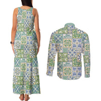 Mele Kalikimaka Hawaii Christmas Couples Matching Tank Maxi Dress and Long Sleeve Button Shirt Omaomao Seamless Floral Motif - Polynesian Pride