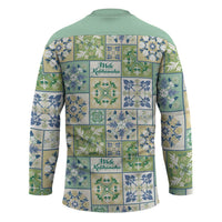 Mele Kalikimaka Hawaii Christmas Hockey Jersey Omaomao Seamless Floral Motif - Polynesian Pride