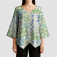 Mele Kalikimaka Hawaii Christmas Kimono Sleeve Blouse Omaomao Seamless Floral Motif - Polynesian Pride