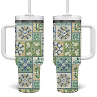 Mele Kalikimaka Hawaii Christmas Tumbler With Handle Omaomao Seamless Floral Motif - Polynesian Pride