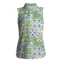 Mele Kalikimaka Hawaii Christmas Women Sleeveless Polo Shirt Omaomao Seamless Floral Motif - Polynesian Pride